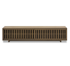 Mueble de TV Escandinavo de Madera de Teca Sólida, Mueble para Televisión con Puertas Corredizas de Listones, Mueble para Sala de Estar - Product Image 1