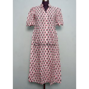 Robe Kangourou Moderne et Élégante pour Femme, Nouveau Design, Manches Courtes, Col en V, 100% Coton, Imprimé Floral, Respirante, Boutonnée, Idéale pour le Bureau - Product Image 1