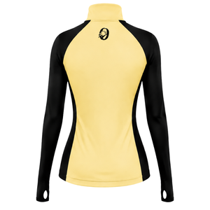 Camiseta Deportiva de Manga Larga con Cierre de Cremallera, Color Amarillo Neutro y Negro, para Mujer, con Orificios para los Pulgares, Corte Ajustado, para Correr, Gimnasio, Entrenamiento - Product Image 2