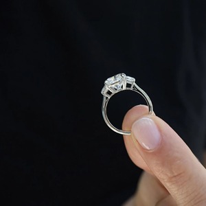 3.60 CT Cushion Cut Lab Grown Diamond Three Stone <b>Ring</b> with Trapezoid Side Stones in 14K Solid White Gold Elegant <b>Statement</b> <b>Ring</b> - Product Image 1