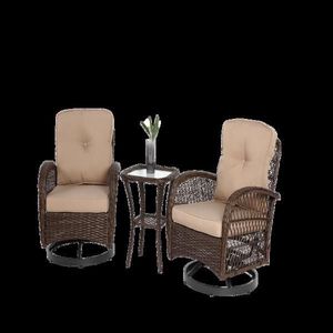 Set di 3 Sedie a Dondolo Girevoli da Esterno con Cuscini Ispessiti e Tavolino in Vetro per Giardino - Product Image 2