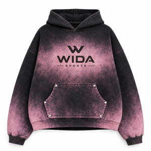 Custom Black and Dusty <b>Pink</b> Acid-Wash Oversized Cropped Pullover <b>Hoodie</b> with Rivet Pocket 100% Cotton Winter - Product Image 1