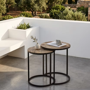 Juego de Mesas Auxiliares Modernas Rafert, Ecológicas, Duraderas, Redondas, con Base de Hierro y Tapa de Madera, para Apartamento, Cafetería, Salón - Product Image 3