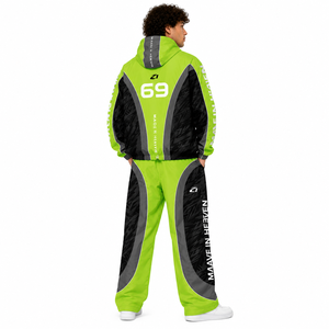 Survêtement coupe-vent à capuche en nylon Y2K vert et noir personnalisé pour homme, ensemble à jambes larges, fournisseur OEM ODM de sweats à capuche streetwear sous marque privée - Product Image 2