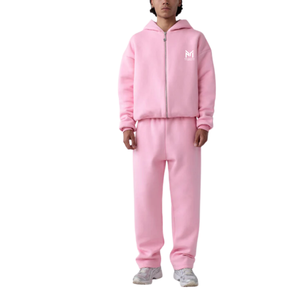 Sudadera con Capucha Rosa Extra Grande con Cierre, Unisex, Informal, de Felpa, Color Sólido, con Logotipo Estampado en la Parte Delantera, para Otoño, 100% Algodón - Product Image 6