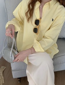 Chemise Quotidienne Femme Manches Longues Col Rabattu Version Coréenne Coupe Droite Vintage Boutons Broderie Logo Avant Printemps Été - Product Image 3