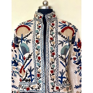 Veste universitaire en toile à col mandarin brodée à la main, motif floral, 100% coton, manches longues, courte, pour femme, automne, hiver, printemps - Product Image 5