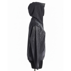 Sweat à capuche personnalisable pour femme avec fermeture éclair ornée de strass, en molleton de coton épais, respirant et confortable, style streetwear, couleur personnalisable, meilleur prix - Product Image 6