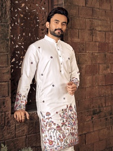 Men's Embroidered <b>Silk</b> Traditional Straight <b>Kurta</b> for Party Wedding Diwali - Product Image 2