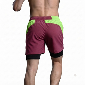 Manufacturer Dark Pink Custom Men High Waist <b>Athletic</b> Workout Shorts Ribbed Gym Casual Running Pockets Contrast Wholesale Oxford - Product Image 2