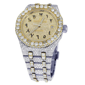 Montre de mode pour homme en acier inoxydable, mouvement à quartz, bracelet de 20 mm, cadran en verre, entièrement sertie de moissanite VVS style Hip Hop - Product Image 3