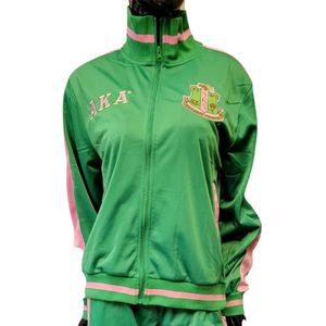 ชุดวอร์มวินเทจสีเขียวสำหรับผู้หญิง ชุดกีฬาสองชิ้น เสื้อแจ็คเก็ตและกางเกงขายาว ชุดลำลองแฟชั่น - Product Image 6