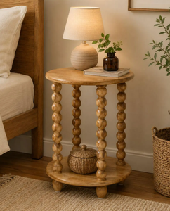 Table d'appoint ronde en bois naturel à 2 niveaux, style bobine, pour café et boissons, mobilier décoratif, vente en gros - Product Image 4