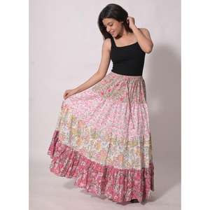 Jupe longue maxi plissée en coton indien imprimé floral, taille naturelle, style bohème, lavable, faite à la main pour femme, idéale pour l'été - Product Image 3