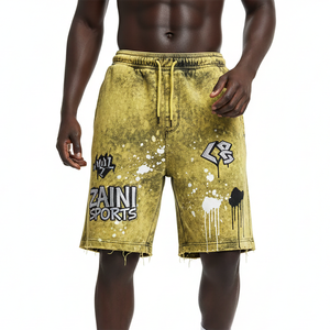 Shorts de Felpa para Mujer con Lavado Ácido, 320 GSM, Algodón y Poliéster, Amarillo Mostaza, Negro, Blanco, Logotipo Estampado, Shorts para Hombre - Product Image 6