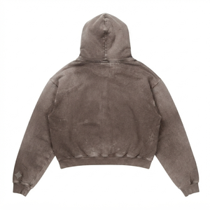 Sweat à capuche en molleton tricoté épais 400 GSM en mélange de coton, écologique, marron délavé, coupe oversize, personnalisable pour logo OEM - Product Image 2