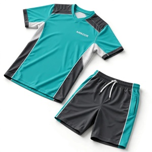 Ensemble de maillots de volley-ball unisexe AMKOOR vert sarcelle et noir en polyester respirant pour adulte, impression par sublimation, détection par aiguille - Product Image 5