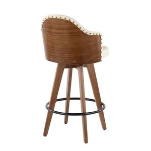 Taburete de Bar Ahoy Mid Century en Madera de Nogal y Cuero Sintético Crema, Colección de Taburetes de Bar - Product Image 3