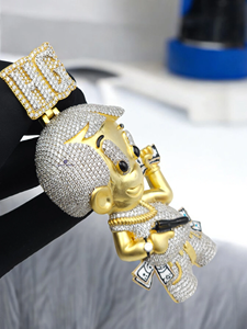 Colgantes de Moissanita Iced Out con Diseño de Dibujos Animados Estilo Hip Hop, Acabado en Oro Rosa, Joyería de Lujo para Fiestas y Estilo Urbano - Product Image 2