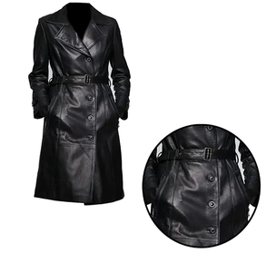 Solid Trader Top Quality Breathable Protection Cozy Lining Beautiful Tailored Fashion Coat Womens <b>Long</b> <b>Leather</b> <b>Jacket</b> - Product Image 2