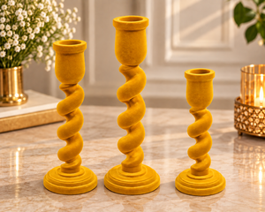 Ensemble de 3 bougeoirs en métal torsadé en velours jaune, bougeoirs décoratifs pour mariage, décoration de la maison - Product Image 3