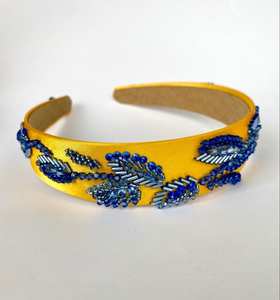 Handmade Lemon Fruit Seed Bead Padded <b>Headband</b> <b>Cream</b> Fabric Wide Hair Hoop Women Fashion Summer Headwear Travel Hair Accessory - Product Image 2