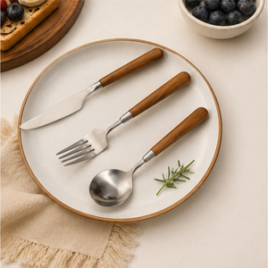 Ensemble de couverts en acier inoxydable de qualité supérieure avec manche en bois naturel, ensemble de couverts pour restaurants et décoration de table moderne à la maison - Product Image 4