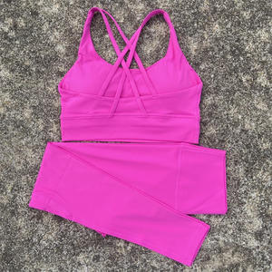 Ensemble de sport et yoga pour femme, 2 pièces, couleur unie, comprenant un legging taille haute à taille élastique et un brassière de sport à dos croisé, style athlétique - Product Image 4