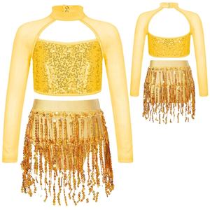 Conjunto de Top Corto con Borlas y Braguitas para Niñas de 6 a 16 Años, Traje de Baile Latino para Porristas, Clases, Actuaciones en Escenario y Competiciones - Product Image 2