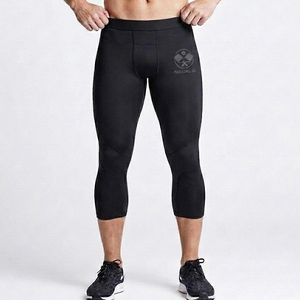 Pickleball Capri Leggings Men Elastic Waist Breathable Quick Dry Woven Spandex Polyester Seamless Custom Logo Compression - Product Image 1