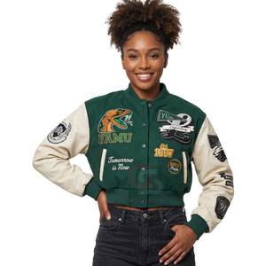 New Fashion Baseball Bomber CropTop <b>Jackets</b> Top Seller Long Sleeve College university Letterman <b>Cropped</b> Varsity <b>Jacket</b> for Ladie - Product Image 3