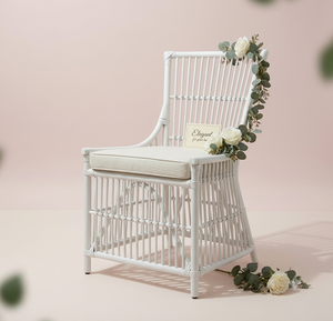 Chaise de salle à manger moderne en rotin naturel blanc, tressée à la main, style bistrot français, avec coussin confortable, mobilier de salle à manger, écologique et durable - Product Image 1