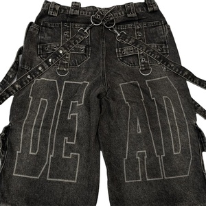 Pantalon en denim évasé vintage en coton enduit de poids moyen taille moyenne plusieurs poches pantalon cargo personnalisé Streetwear de rue haute - Product Image 3