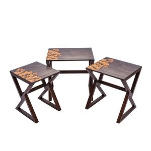 Modern Metal <b>Nesting</b> <b>Table</b> With Wooden Top Stylish Space Saving Living Room Furniture Set Elegant Design - Product Image 6