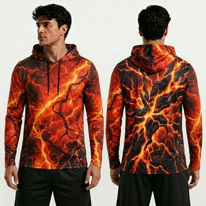 Dark <b>Red</b> Linear Pattern Sublimation Sports Hooded Shirt <b>High</b> Quality Polyester Breathable Performance Shirts - Product Image 3