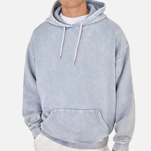 Sweat-shirt à capuche oversize pour homme, 100% coton, French Terry, bleu clair délavé, décontracté, streetwear d'automne - Product Image 1