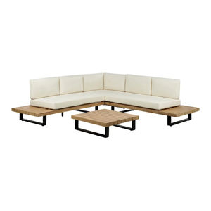 Sofá Esquinero de Jardín con Mesa para 4 Personas MYKONOS, Madera de Teca Sólida con Tablero de Partículas, Diseño para Mano Derecha - Product Image 1