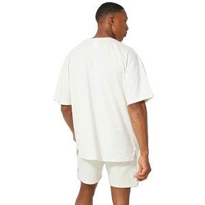 Men's White Cotton Crew Neck <b>T</b>-<b>Shirt</b> and Shorts Set Casual Summer Wear Breathable Knitted Solid Color Two-Piece Outfit - Product Image 2