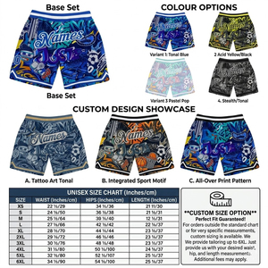 Trendy Sublimation Printed Graffiti Shorts With Custom <b>Name</b> & Number, Breathable Mesh Urban Style Casual Shorts - Product Image 6