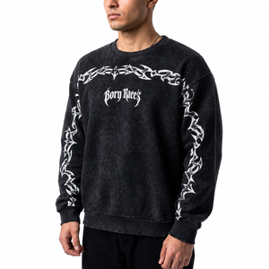 Mens Acid Wash Graphic Print <b>Sweatshirt</b> <b>Vintage</b> <b>Oversized</b> Crew Neck Pullover Cotton Fleece Casual Streetwear Custom <b>Sweatshirt</b> - Product Image 1