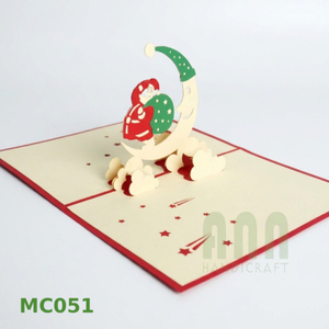 ANN HANDICRAFT Hanoi Handmade 3D Santa Christmas 4-Color Paper Greeting Cards Die-Cut Pop-Up Style <b>Matte</b> <b>Varnishing</b> - Product Image 6