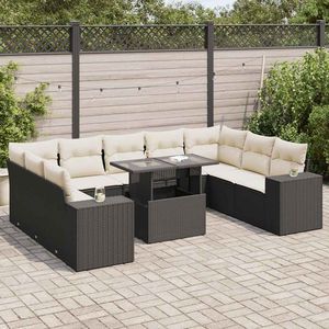 Adjustable Armrest 10 Piece Black PE Rattan Garden <b>Sofa</b> <b>Set</b> With High Density Foam Cushions For Outdoor Use - Product Image 1
