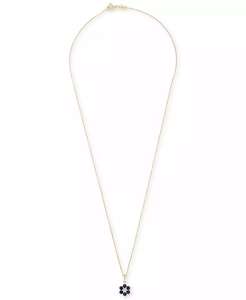 ไพลินสีน้ำเงิน (5/8 ct. T.W.) & ไพลินสีขาว (1/6 ct. T.W.) สร้อยคอจี้ดอกไม้และต่างหูเม็ดกลมสีทอง14K บน sterli - Product Image 4