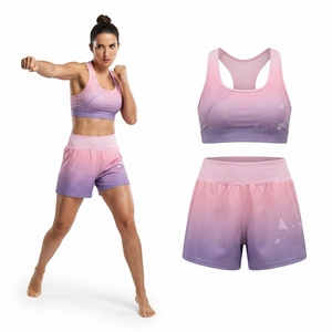 Conjunto de entrenamiento de boxeo para mujer con bloques de color, 2 piezas: sujetador deportivo azul y pantalones cortos - Product Image 5