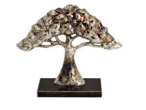 Sculpture élégante en aluminium argenté artisanal représentant l'Arbre de Vie sur socle rectangulaire - Art abstrait moderne en métal, thème nature - Product Image 2