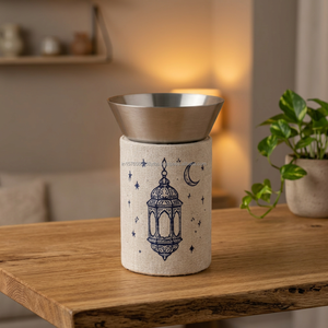 Brûleur d'encens en métal durable avec couvercle en tissu de lin, motif lanterne, support d'aromathérapie - Product Image 1