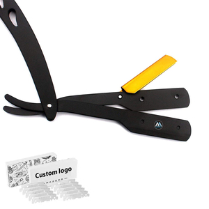 Maquinilla de afeitar negra y dorada de primera calidad con soporte de hoja de doble filo Diseño elegante y bolsa de cuero Maquinilla de afeitar de hoja completa - Product Image 4