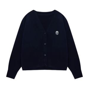 Suéter Cárdigan de Punto Azul Marino para Hombre con Logotipo Bordado, Cuello en V con Botones, Tejido Suave y Cálido, Estilo Casual Urbano - Product Image 1