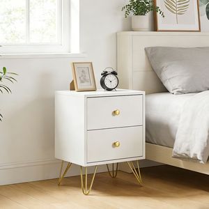 Modern 2-Drawer <b>Bedside</b> <b>Table</b> with Golden Legs <b>Minimalist</b> Wooden Nightstand for Bedroom Storage - Product Image 3