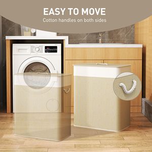 Cesto per Bucato in Bambù da 26,4 Galloni con Doppio Scomparto, Fodera Rimovibile e Manici in Corda, Naturale con Coperchio - Product Image 6